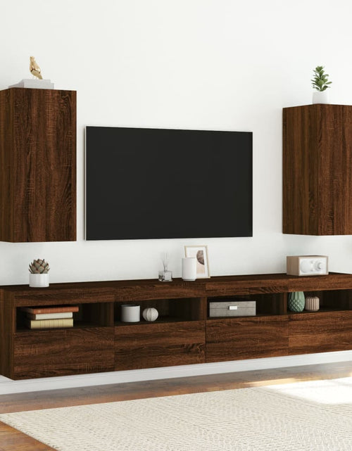 Încărcați imaginea în vizualizatorul Galerie, Comodă TV de perete cu lumini LED, stejar maro, 30,5x35x70 cm - Lando
