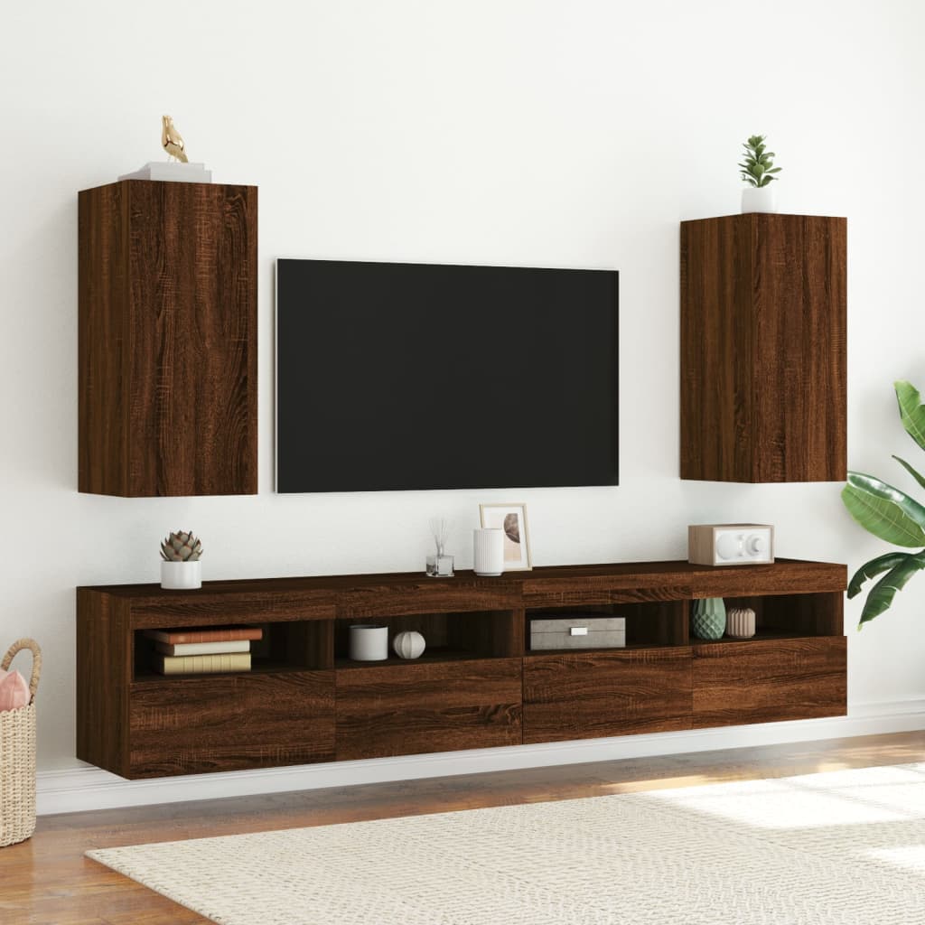 Comodă TV de perete cu lumini LED, stejar maro, 30,5x35x70 cm - Lando