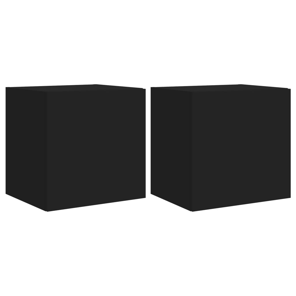 Comode TV de perete cu lumini LED, 2 buc., negru, 40,5x35x40 cm - Lando