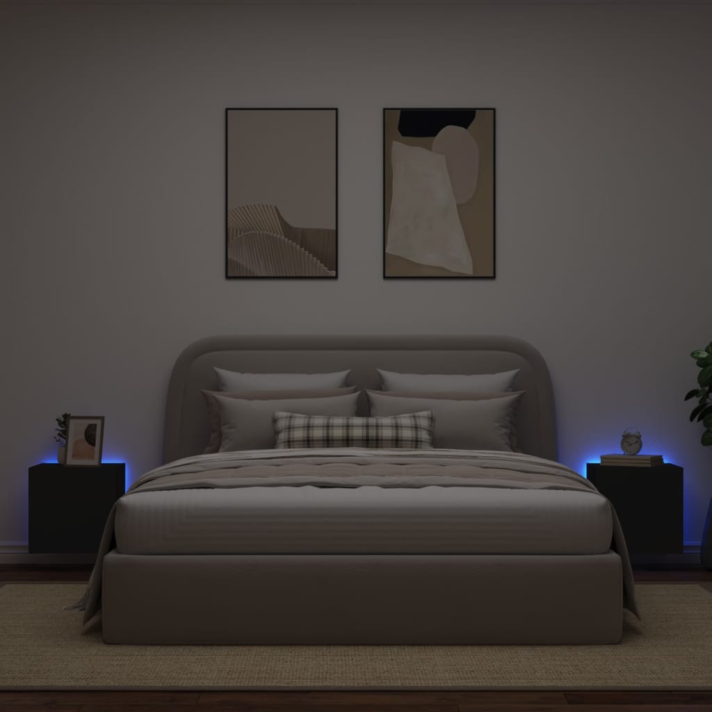 Comode TV de perete cu lumini LED, 2 buc., negru, 40,5x35x40 cm - Lando