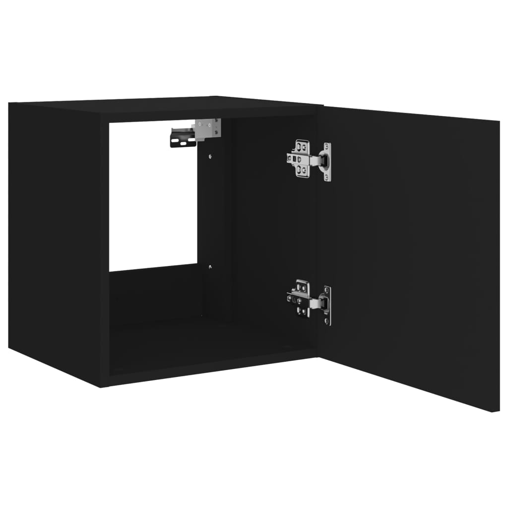 Comode TV de perete cu lumini LED, 2 buc., negru, 40,5x35x40 cm - Lando