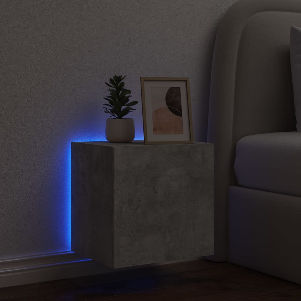 Comodă TV de perete cu lumini LED, gri beton, 40,5x35x40 cm - Lando