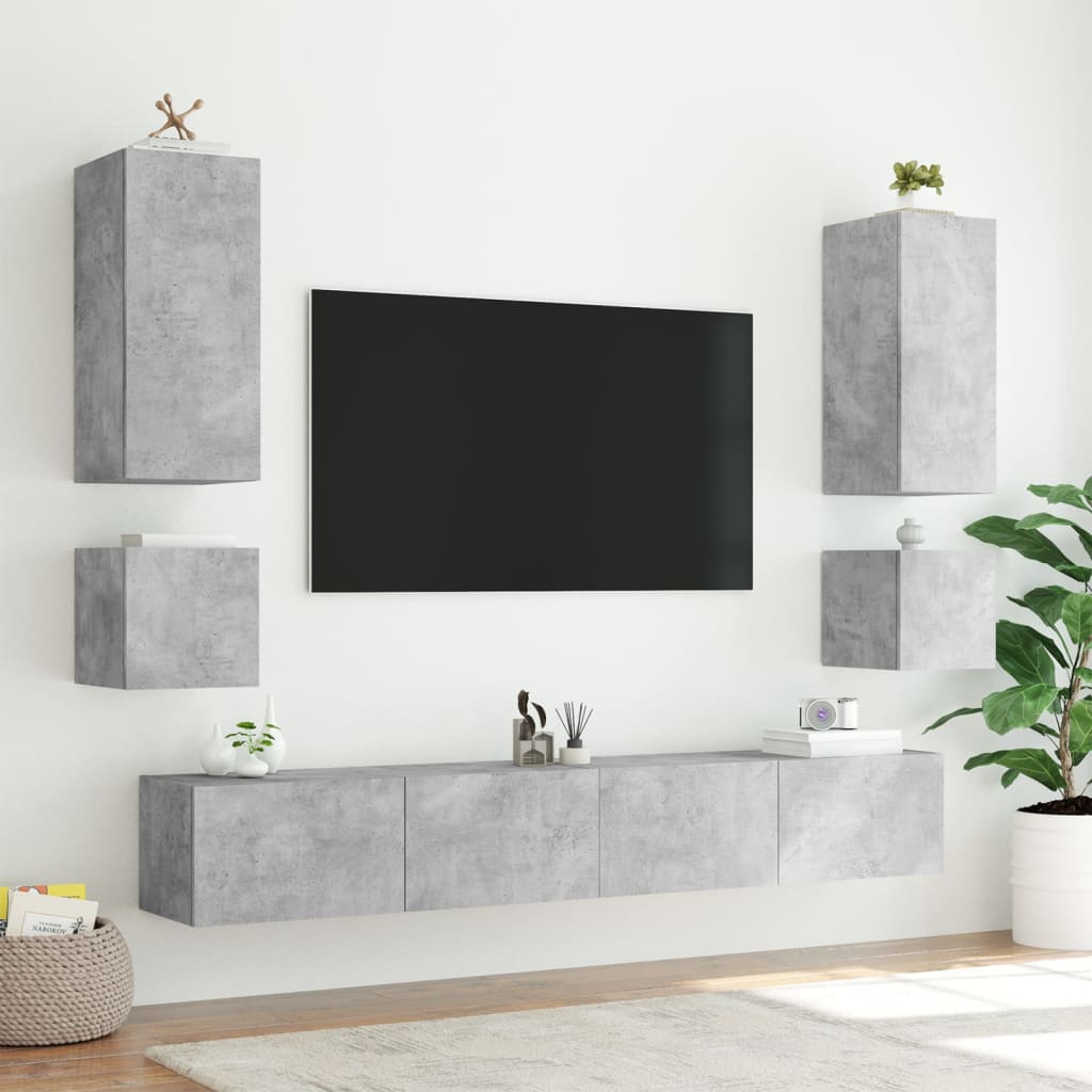 Comodă TV de perete cu lumini LED, gri beton, 40,5x35x40 cm - Lando