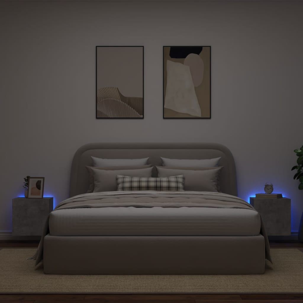 Comode TV de perete cu lumini LED 2 buc. gri beton 40,5x35x40cm - Lando
