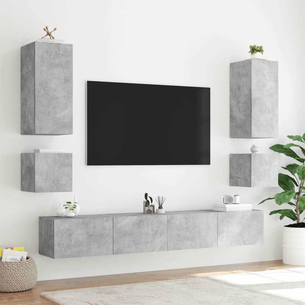 Comode TV de perete cu lumini LED 2 buc. gri beton 40,5x35x40cm - Lando
