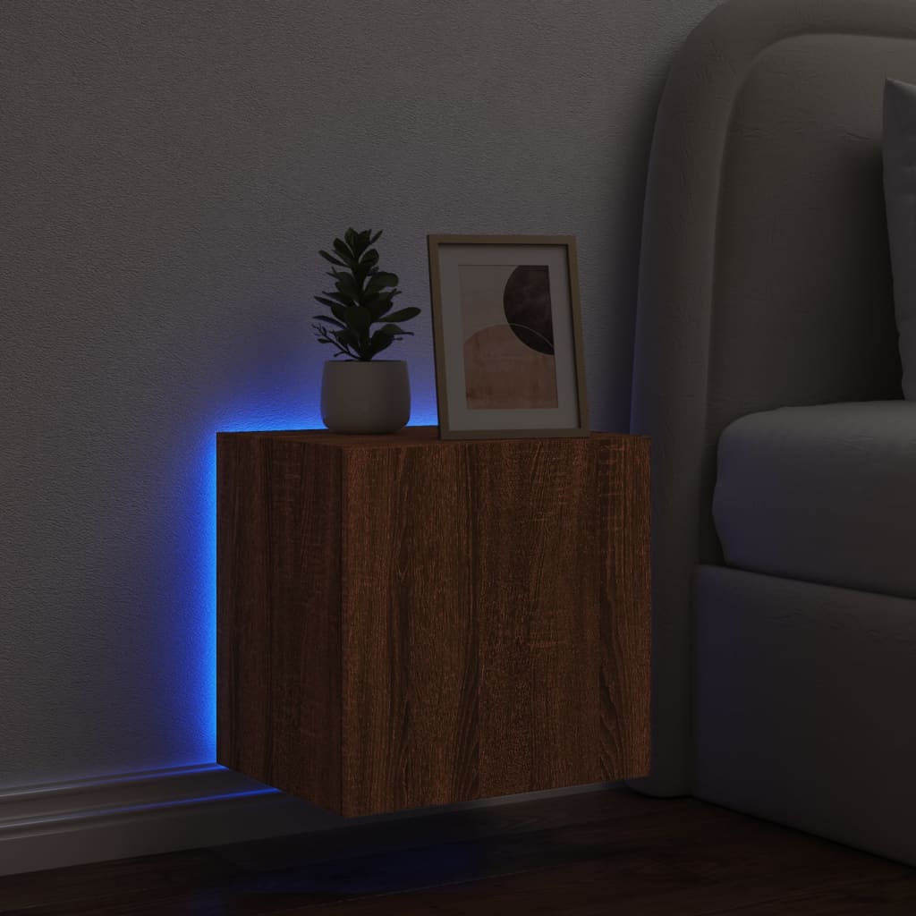 Comodă TV de perete cu lumini LED, stejar maro, 40,5x35x40 cm - Lando