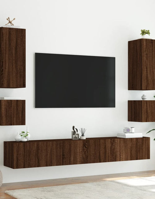 Загрузите изображение в средство просмотра галереи, Comodă TV de perete cu lumini LED, stejar maro, 40,5x35x40 cm - Lando
