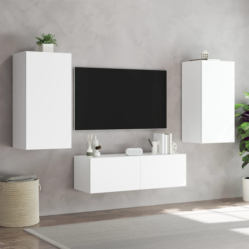 Comodă TV de perete cu lumini LED, alb, 40,5x35x80 cm - Lando