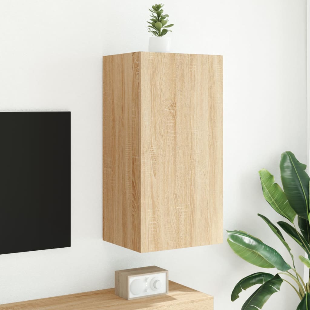 Comodă TV de perete cu lumini LED, stejar sonoma, 40,5x35x80 cm - Lando