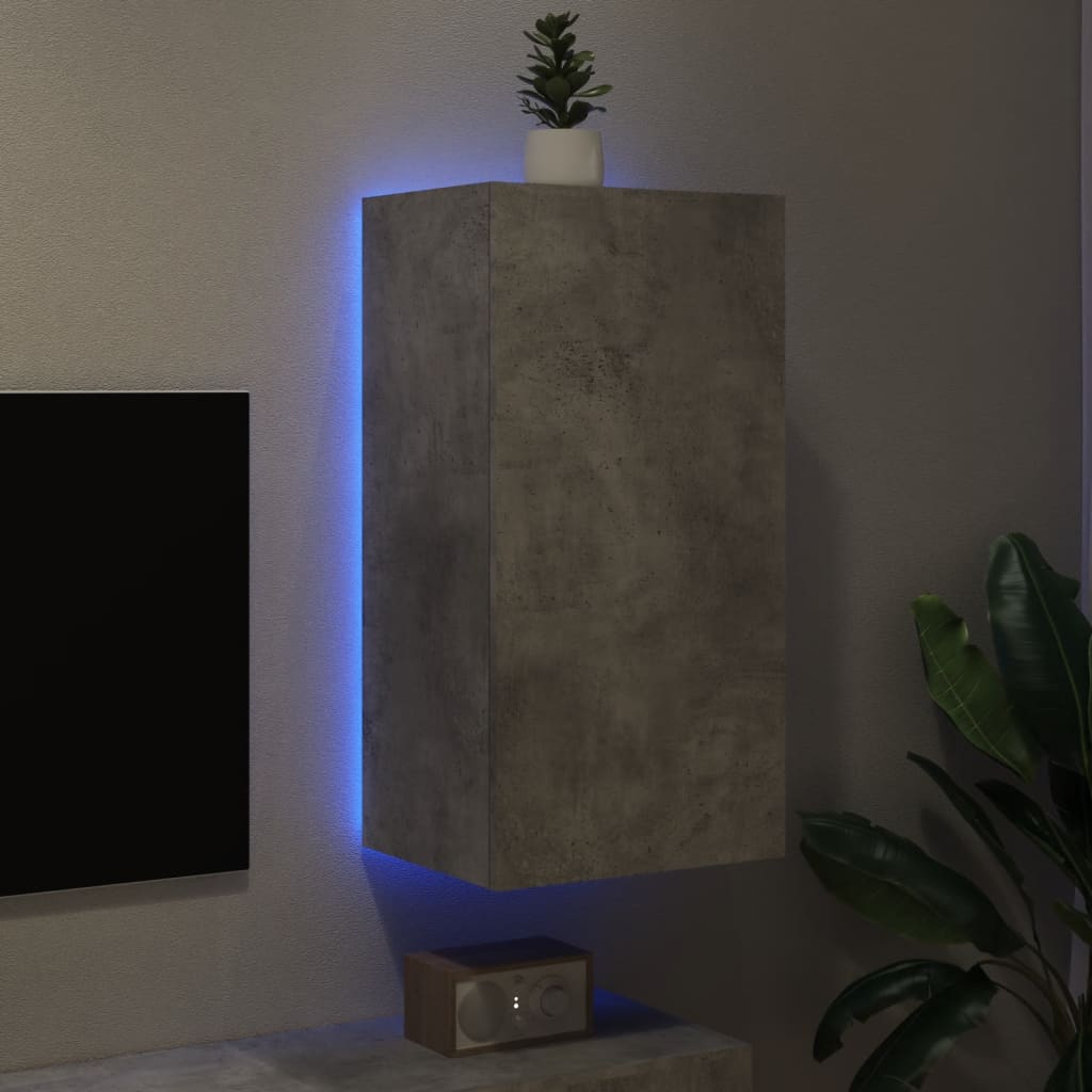Comodă TV de perete cu lumini LED, gri beton, 40,5x35x80 cm - Lando