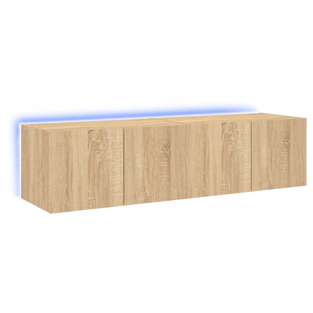 Comodă TV de perete cu LED, 2 buc. stejar sonoma, 60x35x31 cm - Lando