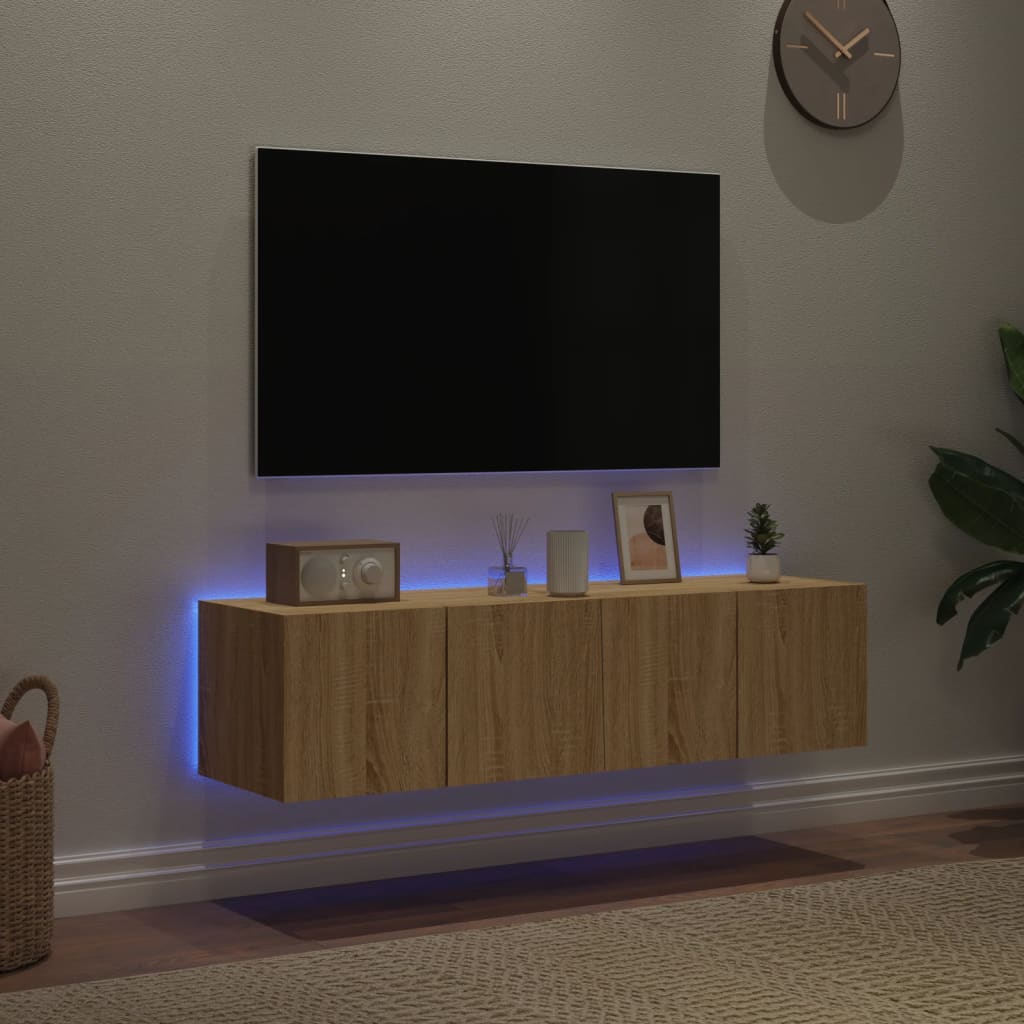 Comodă TV de perete cu LED, 2 buc. stejar sonoma, 60x35x31 cm - Lando