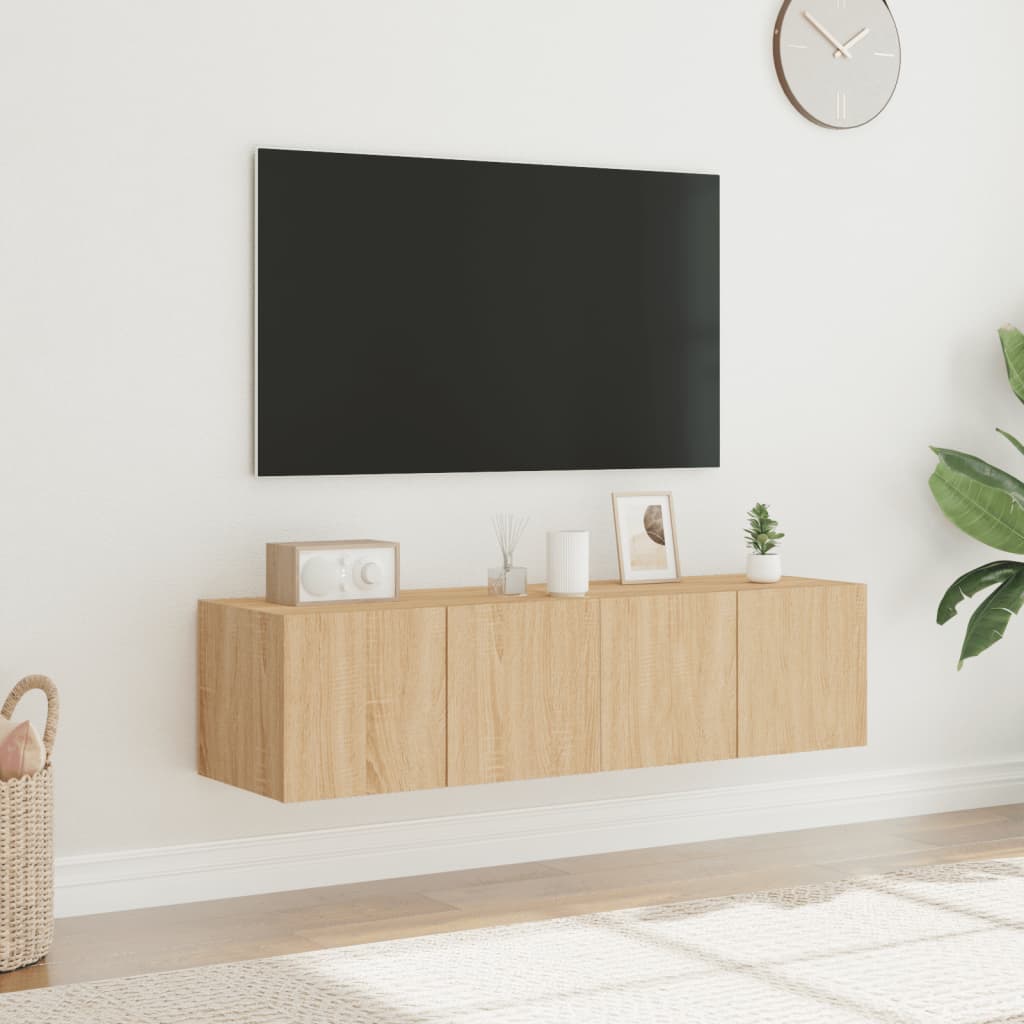 Comodă TV de perete cu LED, 2 buc. stejar sonoma, 60x35x31 cm - Lando