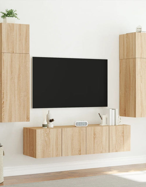 Încărcați imaginea în vizualizatorul Galerie, Comodă TV de perete cu LED, 2 buc. stejar sonoma, 60x35x31 cm - Lando
