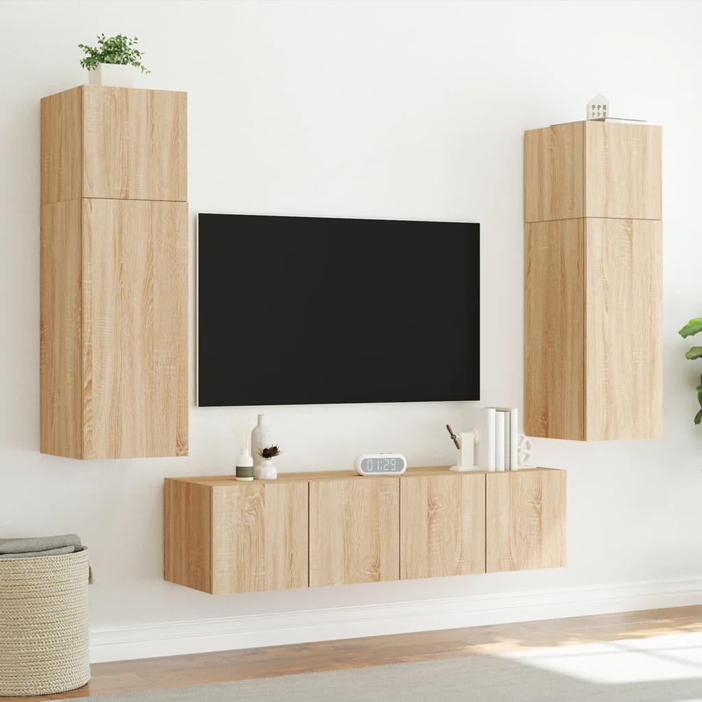 Comodă TV de perete cu LED, 2 buc. stejar sonoma, 60x35x31 cm - Lando