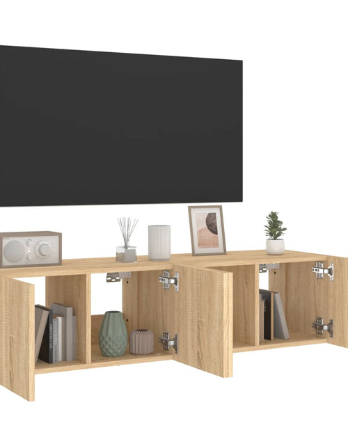 Încărcați imaginea în vizualizatorul Galerie, Comodă TV de perete cu LED, 2 buc. stejar sonoma, 60x35x31 cm - Lando
