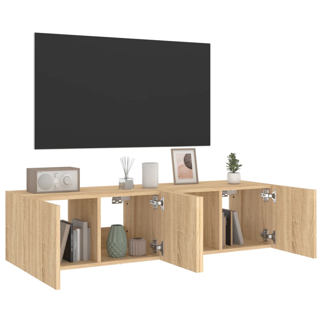 Comodă TV de perete cu LED, 2 buc. stejar sonoma, 60x35x31 cm - Lando