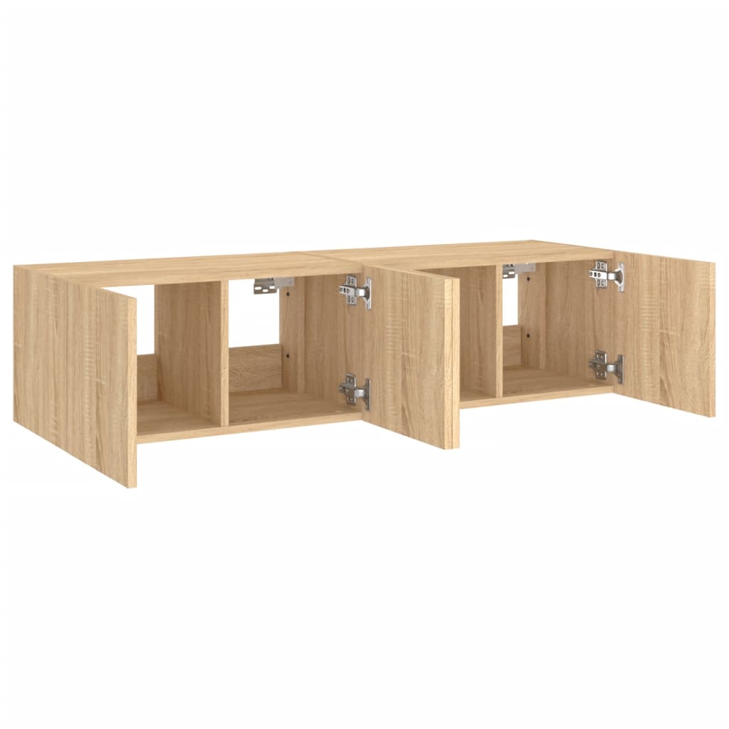 Comodă TV de perete cu LED, 2 buc. stejar sonoma, 60x35x31 cm - Lando
