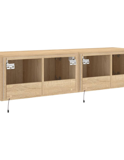 Încărcați imaginea în vizualizatorul Galerie, Comodă TV de perete cu LED, 2 buc. stejar sonoma, 60x35x31 cm - Lando
