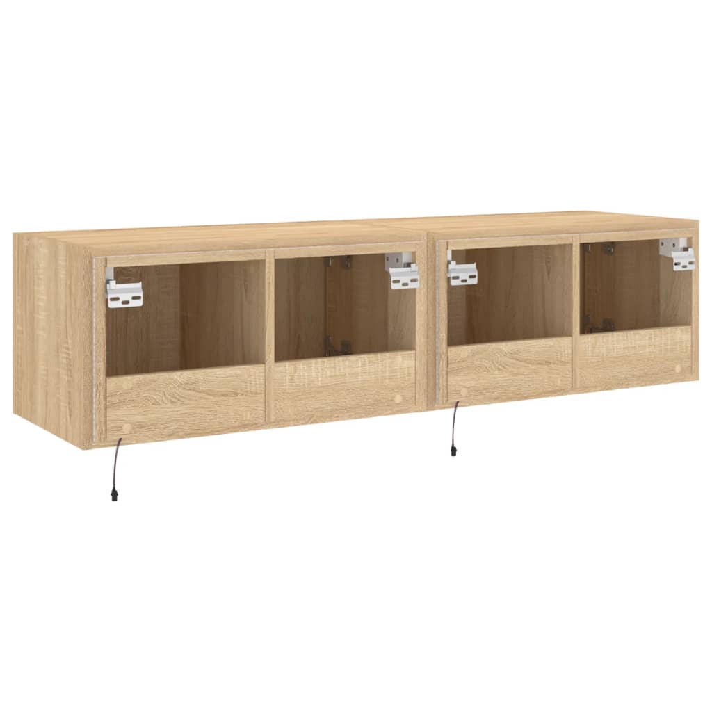 Comodă TV de perete cu LED, 2 buc. stejar sonoma, 60x35x31 cm - Lando