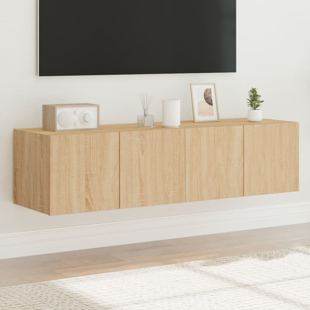 Comodă TV de perete cu LED, 2 buc. stejar sonoma, 60x35x31 cm - Lando