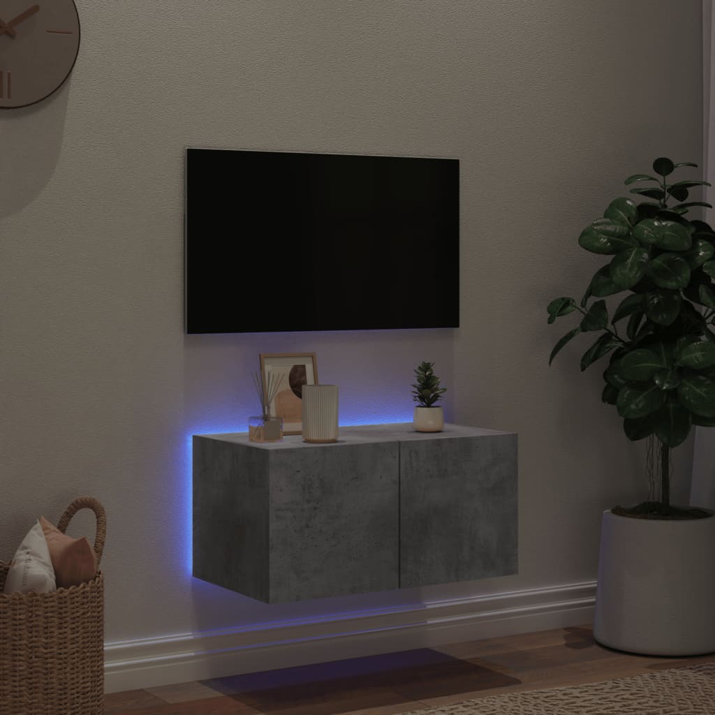 Comodă TV de perete cu lumini LED, gri beton, 60x35x31 cm - Lando