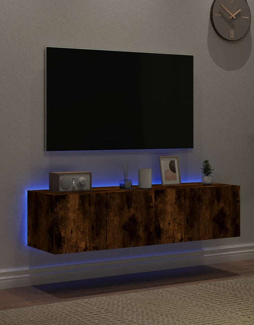 Загрузите изображение в средство просмотра галереи, Comodă TV de perete cu LED, 2 buc. stejar fumuriu, 60x35x31 cm - Lando
