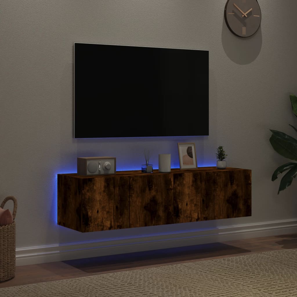 Comodă TV de perete cu LED, 2 buc. stejar fumuriu, 60x35x31 cm - Lando