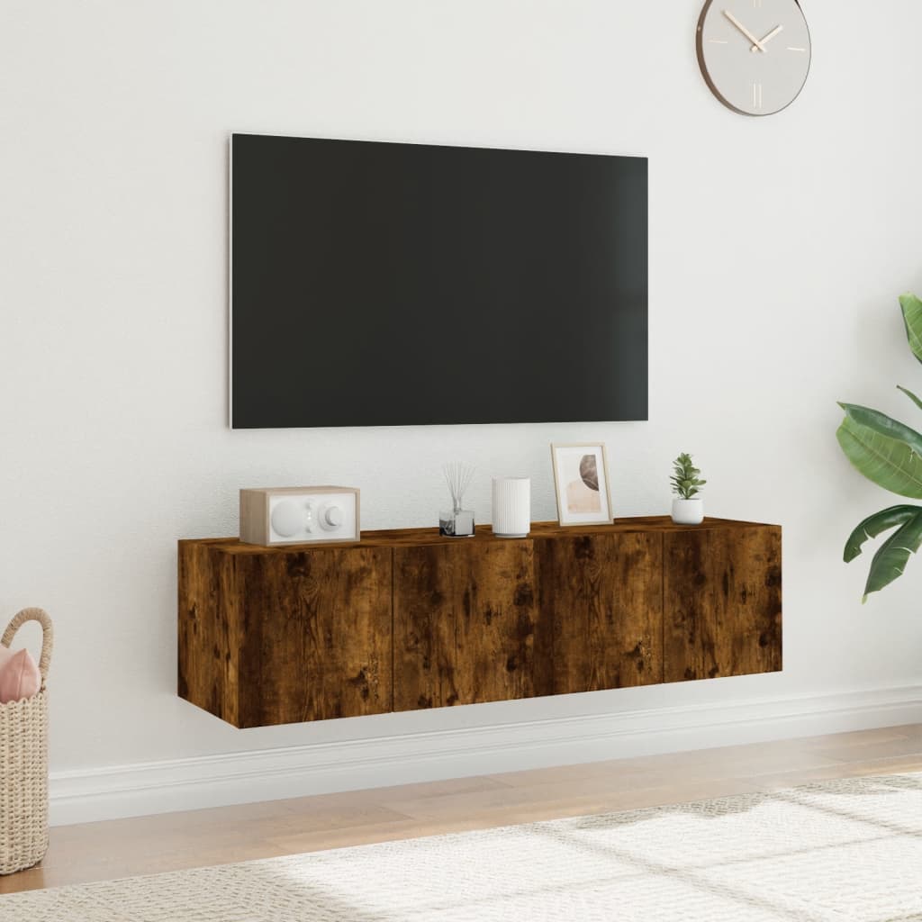Comodă TV de perete cu LED, 2 buc. stejar fumuriu, 60x35x31 cm - Lando