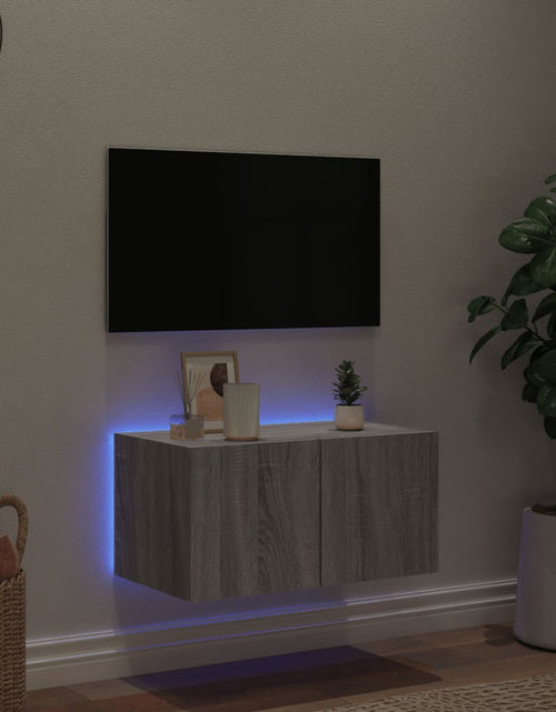 Încărcați imaginea în vizualizatorul Galerie, Comodă TV de perete cu lumini LED, gri sonoma, 60x35x31 cm - Lando
