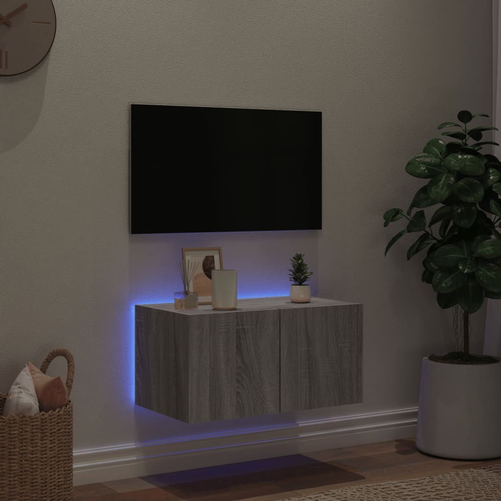 Comodă TV de perete cu lumini LED, gri sonoma, 60x35x31 cm - Lando