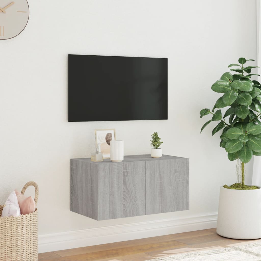 Comodă TV de perete cu lumini LED, gri sonoma, 60x35x31 cm - Lando