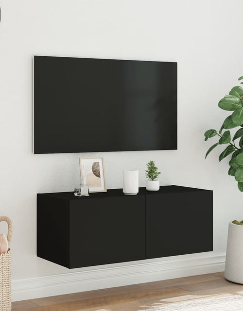 Загрузите изображение в средство просмотра галереи, Comodă TV de perete cu lumini LED, negru, 80x35x31 cm - Lando
