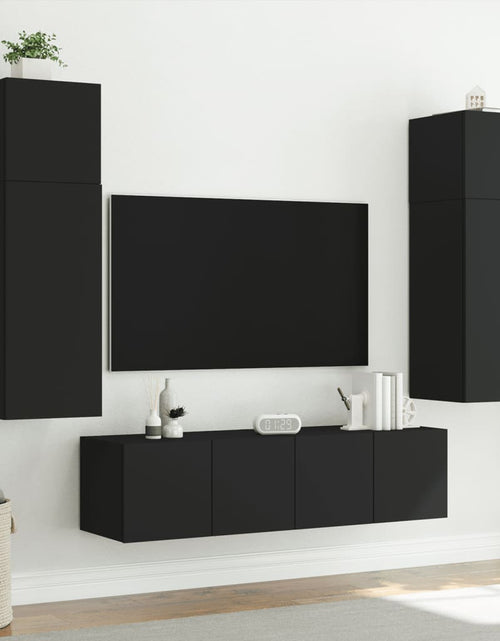 Загрузите изображение в средство просмотра галереи, Comodă TV de perete cu lumini LED, negru, 80x35x31 cm - Lando
