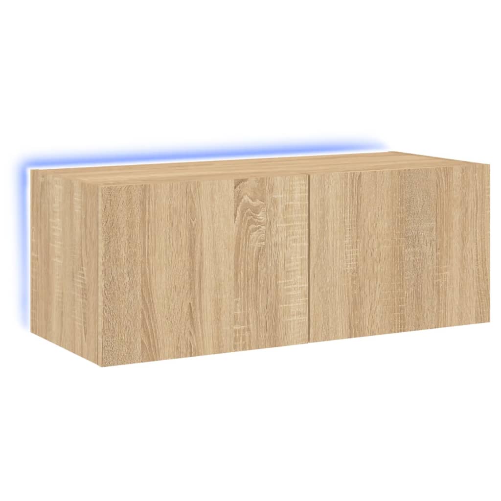 Comodă TV de perete cu lumini LED, stejar sonoma, 80x35x31 cm - Lando