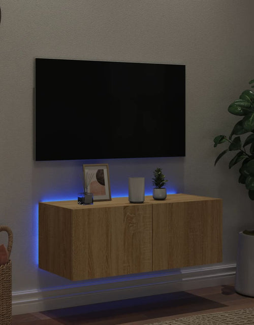 Încărcați imaginea în vizualizatorul Galerie, Comodă TV de perete cu lumini LED, stejar sonoma, 80x35x31 cm - Lando
