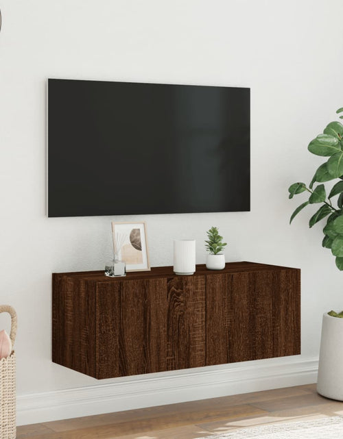 Încărcați imaginea în vizualizatorul Galerie, Comodă TV de perete cu lumini LED, stejar maro, 80x35x31 cm - Lando
