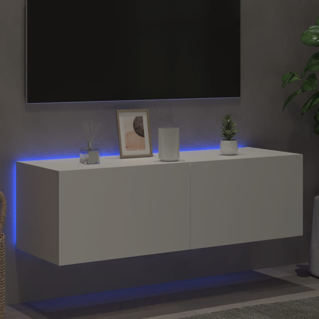 Comodă TV de perete cu lumini LED, alb, 100x35x31 cm - Lando