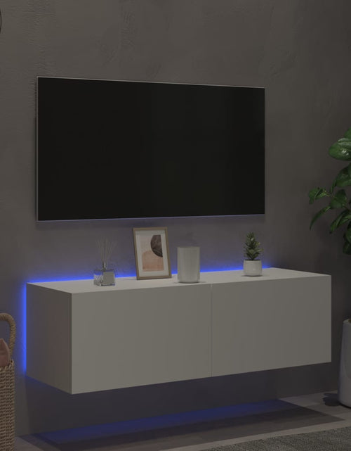 Загрузите изображение в средство просмотра галереи, Comodă TV de perete cu lumini LED, alb, 100x35x31 cm - Lando
