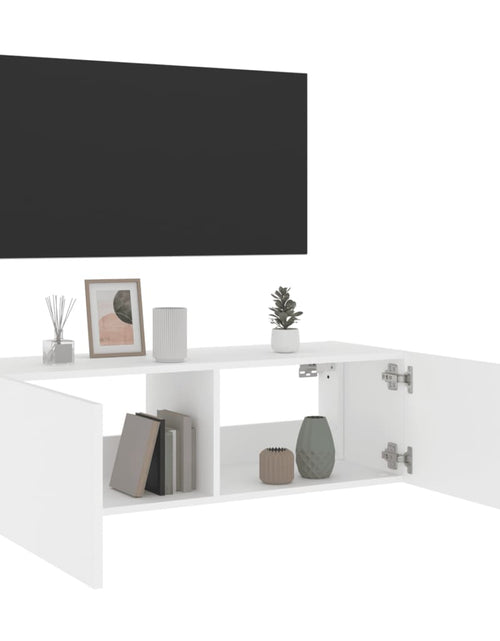 Încărcați imaginea în vizualizatorul Galerie, Comodă TV de perete cu lumini LED, alb, 100x35x31 cm - Lando
