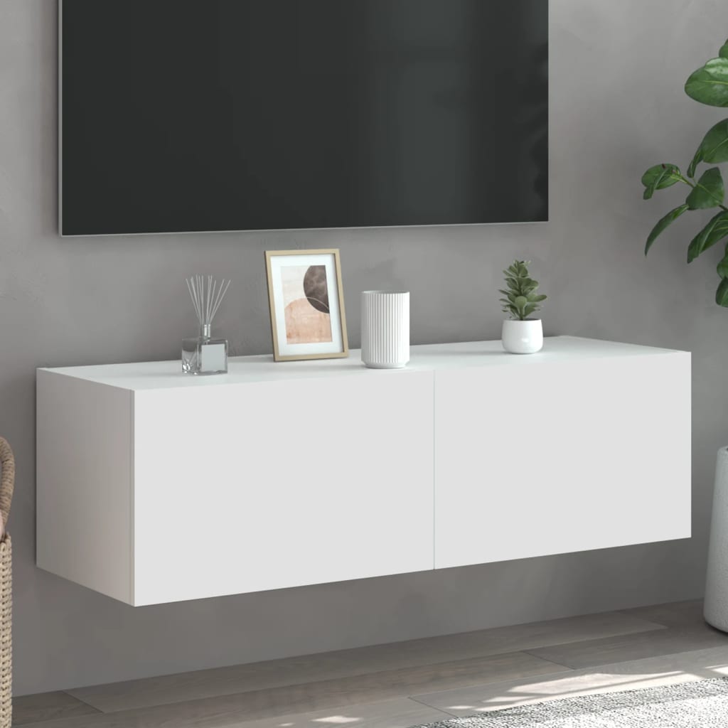 Comodă TV de perete cu lumini LED, alb, 100x35x31 cm - Lando