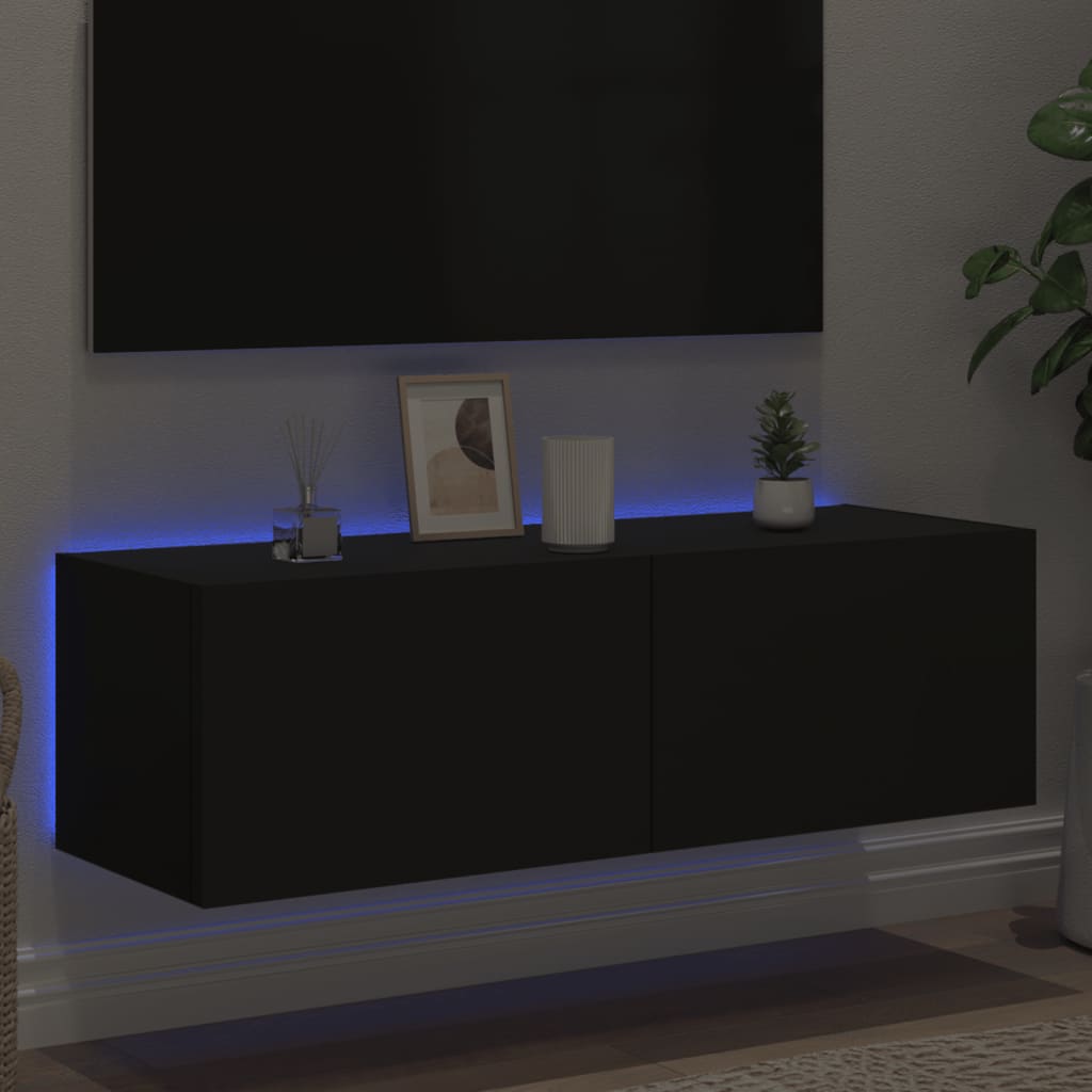 Comodă TV de perete cu lumini LED, negru, 100x35x31 cm - Lando