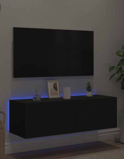 Загрузите изображение в средство просмотра галереи, Comodă TV de perete cu lumini LED, negru, 100x35x31 cm - Lando

