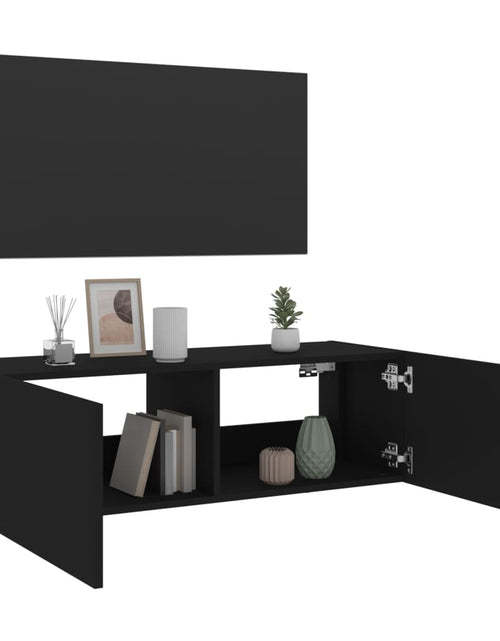 Încărcați imaginea în vizualizatorul Galerie, Comodă TV de perete cu lumini LED, negru, 100x35x31 cm - Lando
