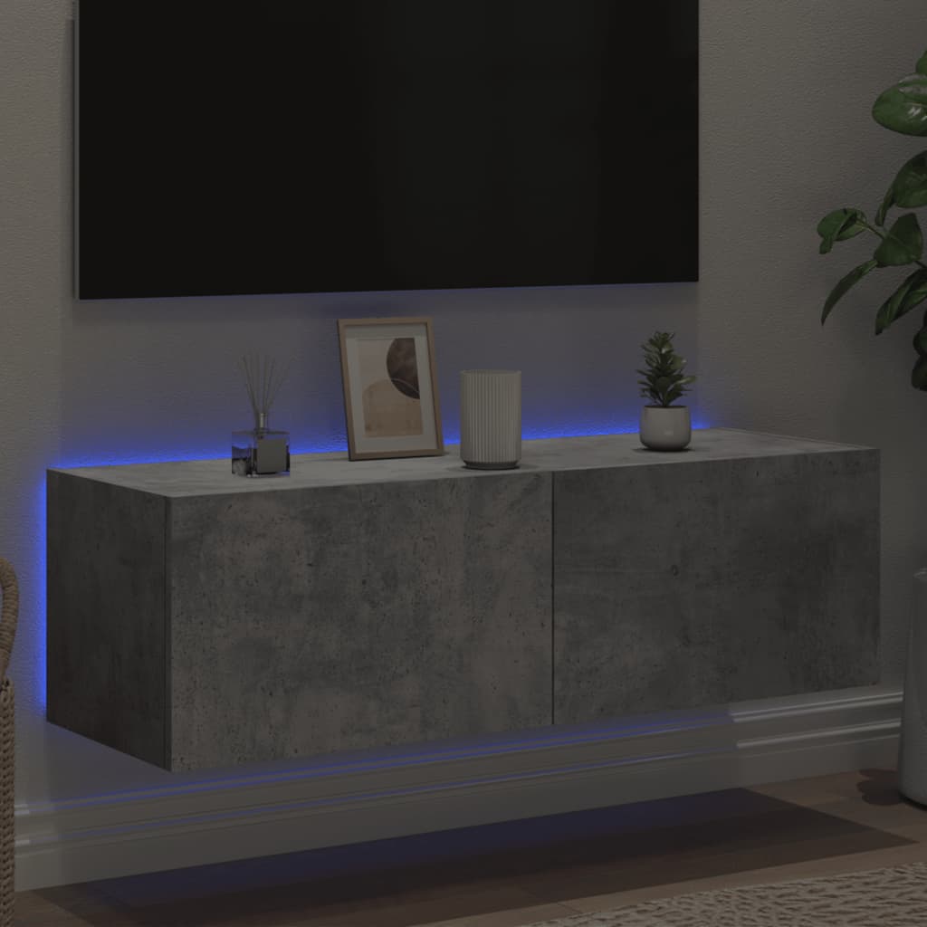 Comodă TV de perete cu lumini LED, gri beton, 100x35x31 cm - Lando