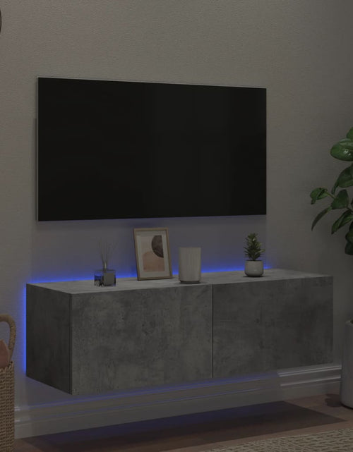 Încărcați imaginea în vizualizatorul Galerie, Comodă TV de perete cu lumini LED, gri beton, 100x35x31 cm - Lando
