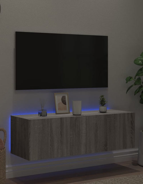 Încărcați imaginea în vizualizatorul Galerie, Comodă TV de perete cu lumini LED, gri sonoma, 100x35x31 cm - Lando
