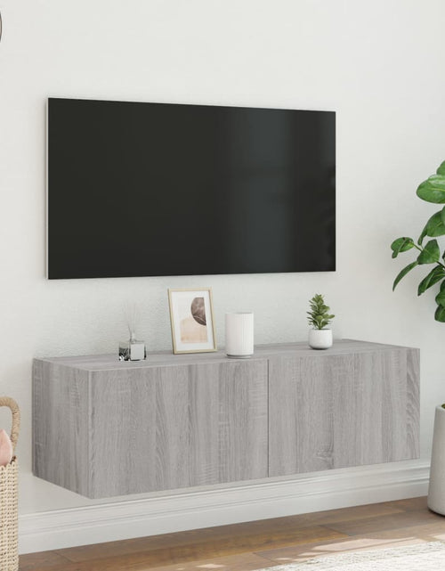 Загрузите изображение в средство просмотра галереи, Comodă TV de perete cu lumini LED, gri sonoma, 100x35x31 cm - Lando
