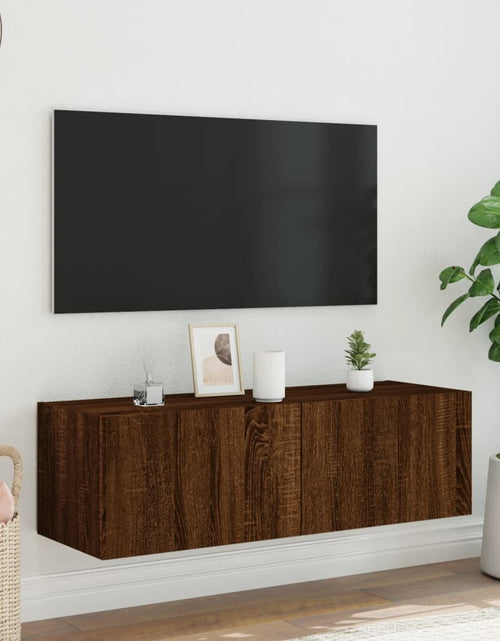 Загрузите изображение в средство просмотра галереи, Comodă TV de perete cu lumini LED, stejar maro, 100x35x31 cm - Lando
