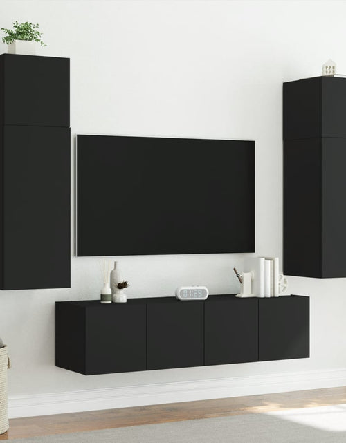 Загрузите изображение в средство просмотра галереи, Comodă TV de perete cu lumini LED, negru, 60x35x41 cm - Lando
